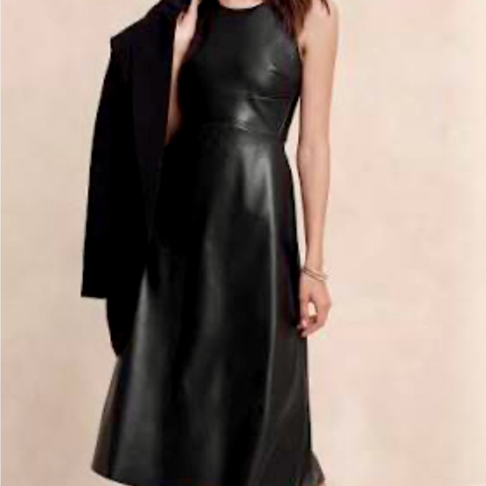 Banana Republic Vegan Black Leather Midi Dress